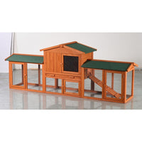 Large Wooden Rabbit Hutch, Outdoor Bunny Cage With Spacious Run, Waterproof Asphalt Roof, Pull-Out Tray And Ramp, Fir Wood Pet House For Rabbits, Chickens And Small Animals Brown Green